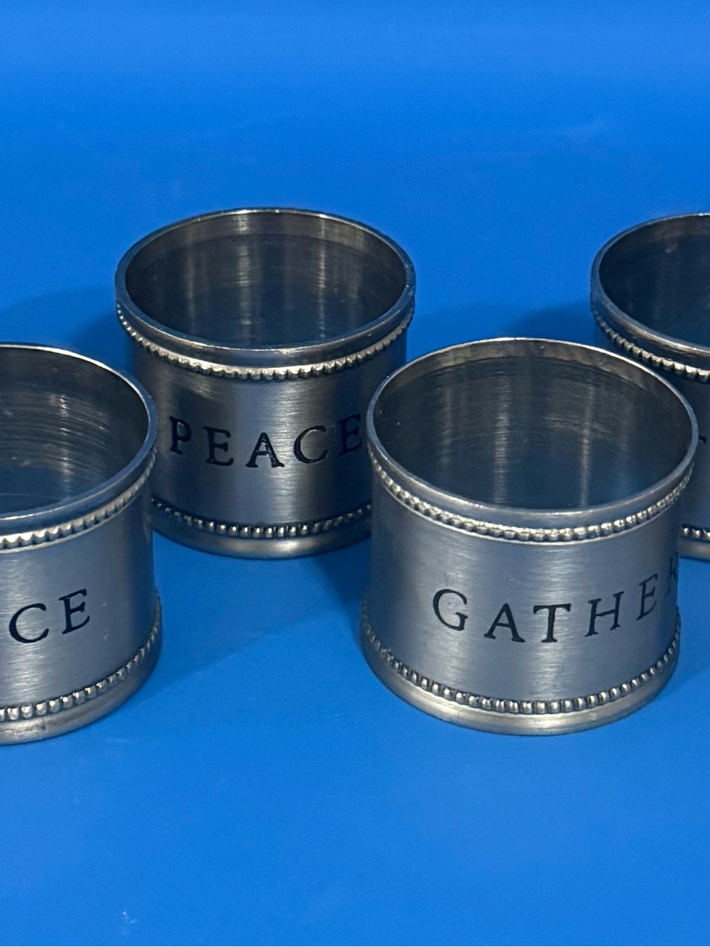 Set of 8 - Hearth & Hand Magnolia Pewter Napkin Rings Set Joy Peace Merry Gather